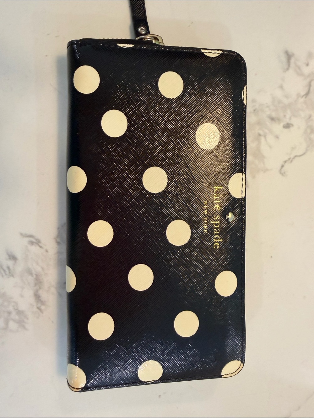 Kate Spade Black & White Polka Dot Wristlet Wallet 8” x 4”